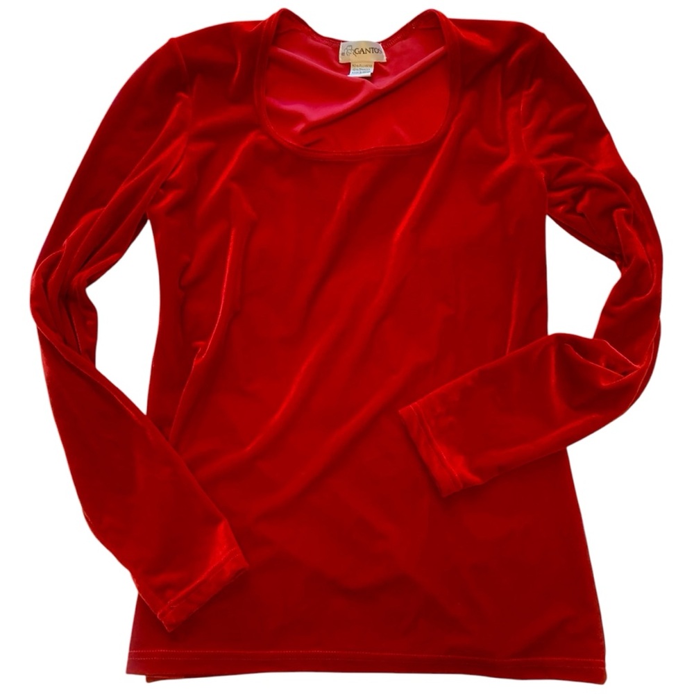 Classic rich deep scarlet Red Velvet long sleeve scoop neck vintage Women's Top